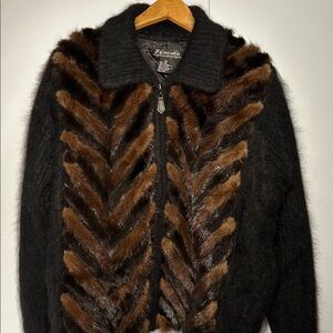Venesha high quality Angora with Mink trip zip up sweater